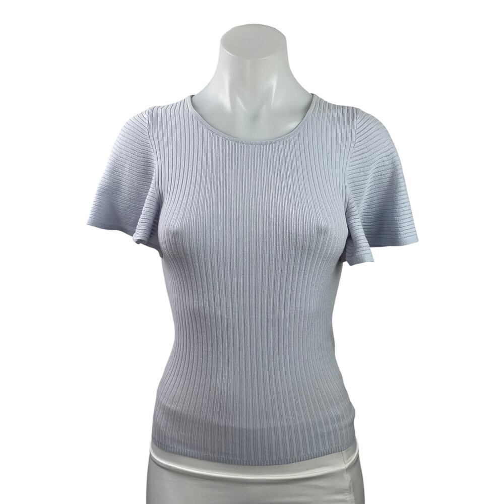 Ann Taylor Women's Blue Short Flutter Sleeve Ribbed Knit Blouse Top Size XSP